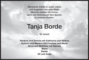 Traueranzeige von Tanja Borde von Pegnitz-Zeitung